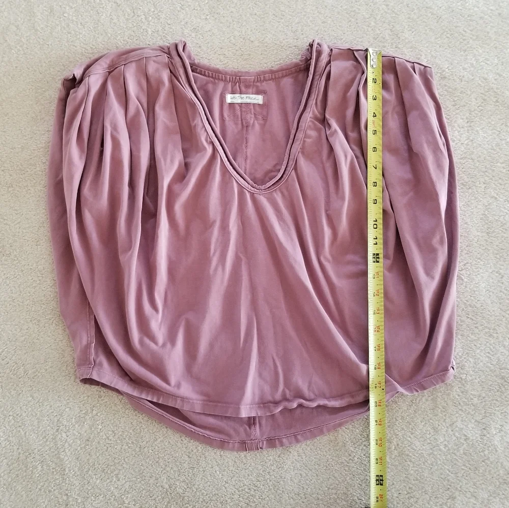We The Free Pink Mauve Slouchy Oversized Cropped V Neck Top Size S